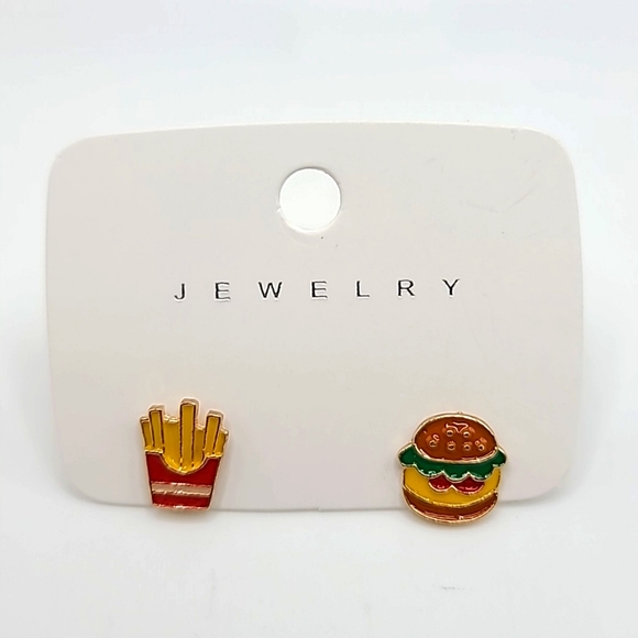 Boutique Jewelry - Cute! Hamburger & Fries Mismatched Sterling over Gold Earring Set